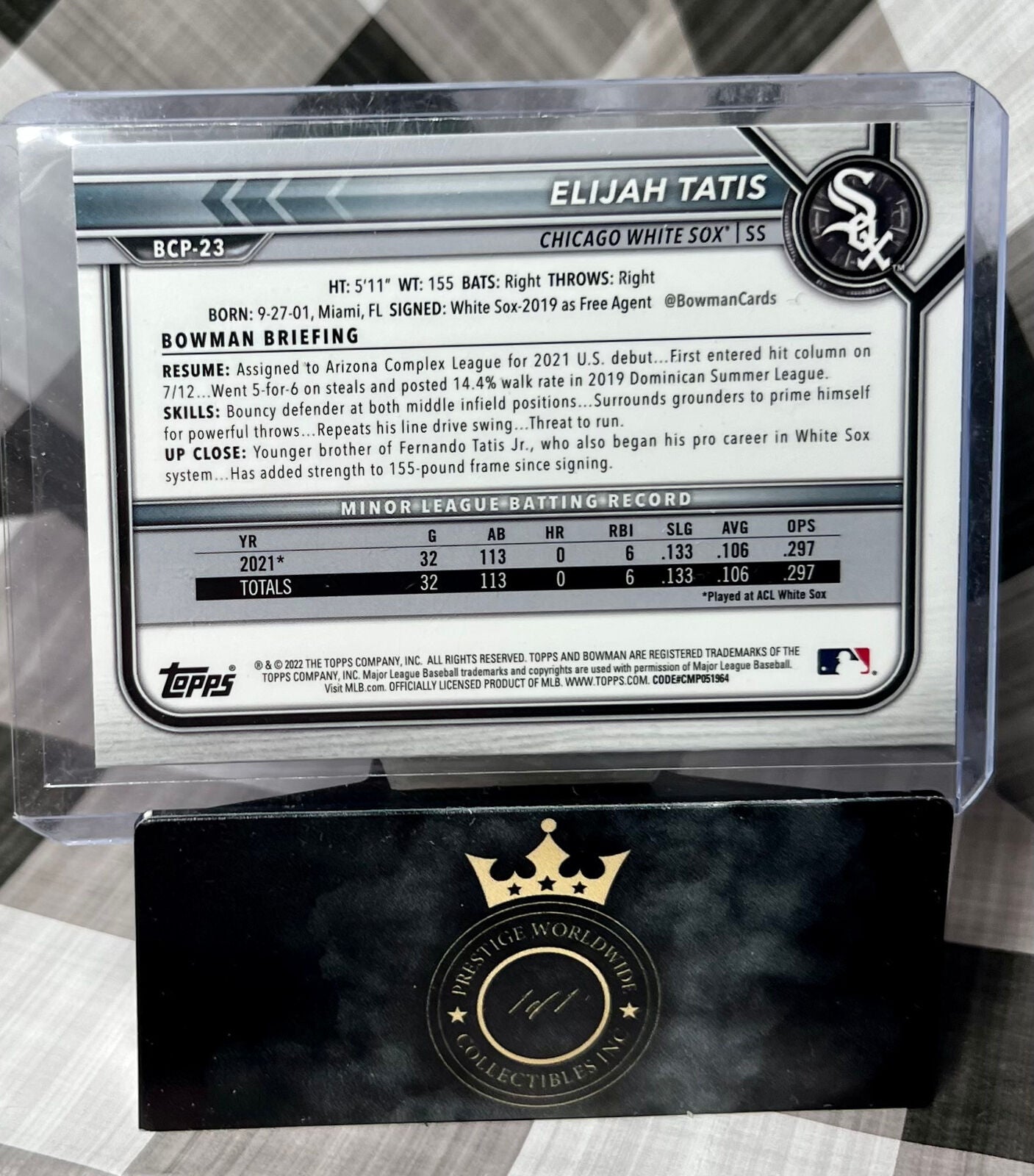 Elijah Tatis 2022 Bowman Chrome 1st Sapphire #BCP-23