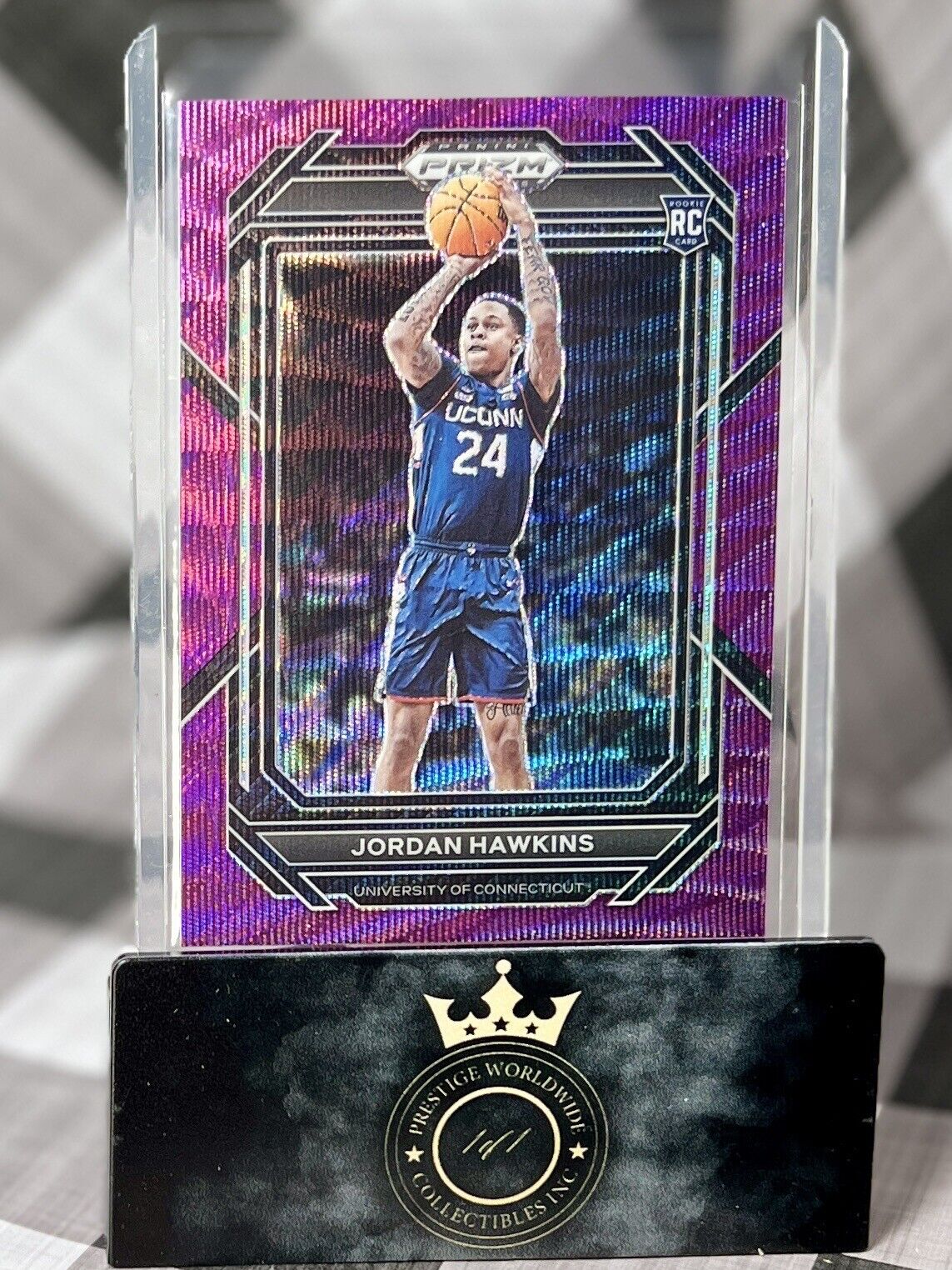 Jordan Hawkins 2023-24 Panini Prizm Draft Picks Purple Wave Rookie #42 Pelicans