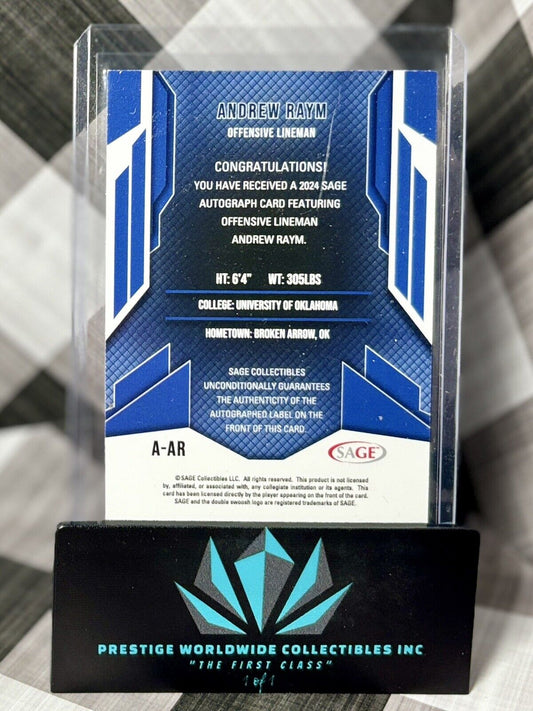 Andrew Raym 2024 Sage Red Auto #A-AR Oklahoma Sooners & Carolina Panthers RC
