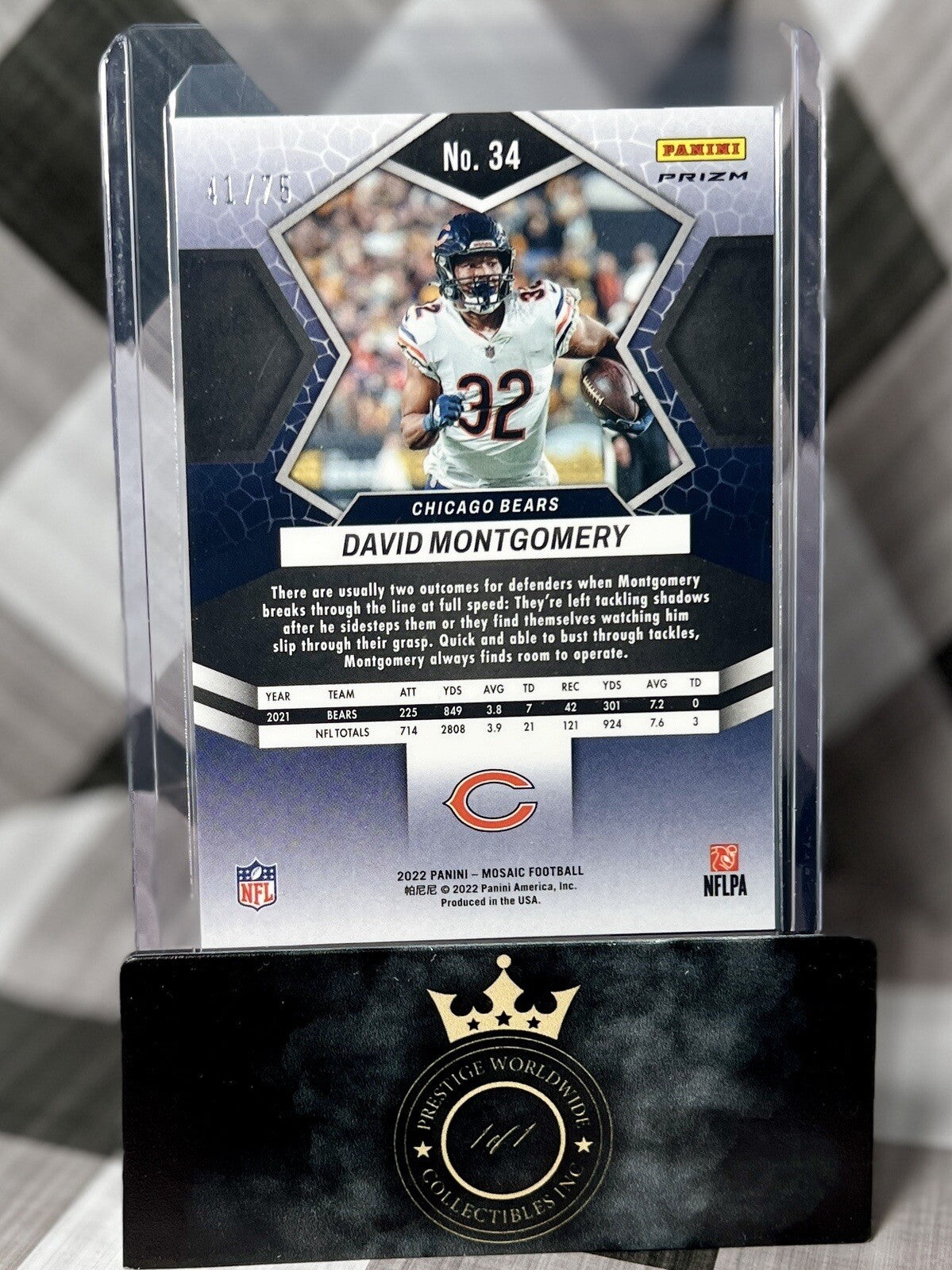 David Montgomery 2022 PANINI MOSAIC NO HUDDLE BLUE DISCO /75 #34 CHI Bears