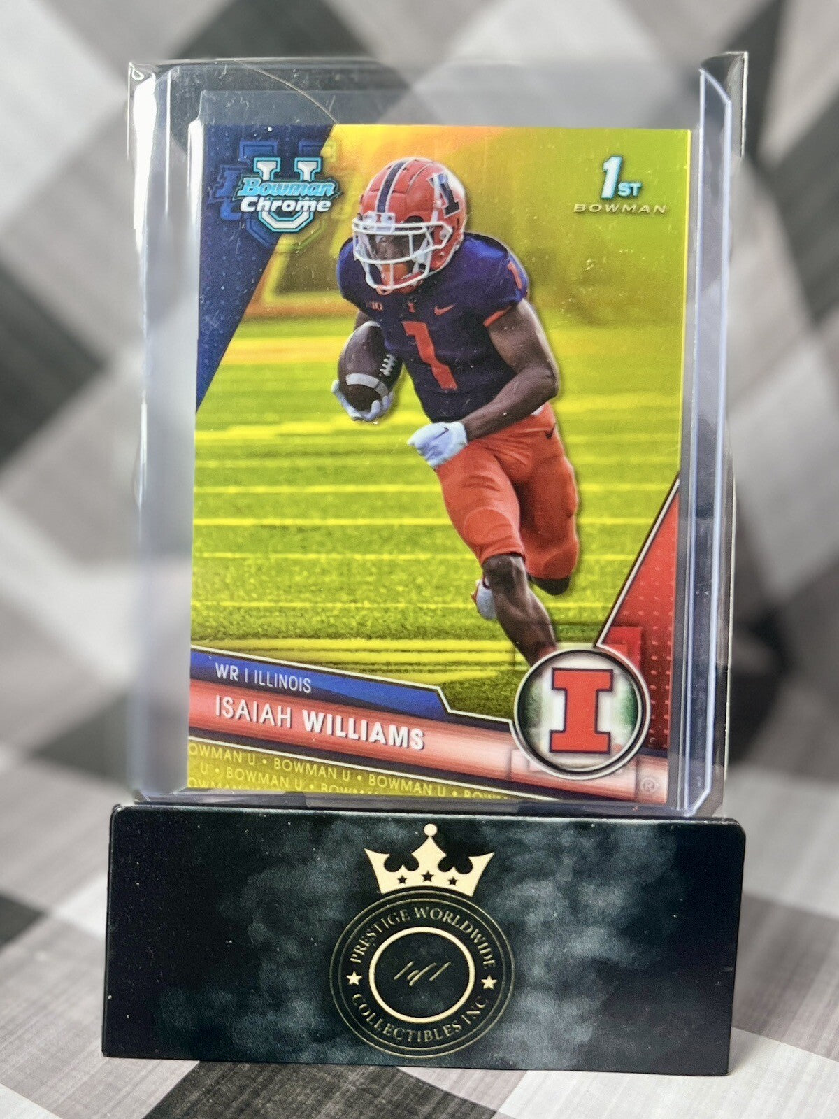 Isaiah Williams 2023 Bowman Chrome U 1st Yellow Refractor /75 #77 Illinois WR