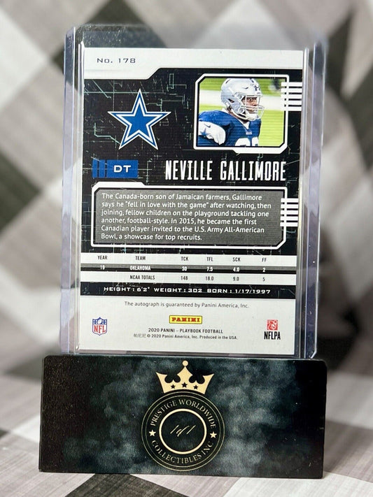 Neville Gallimore 2020 Playbook Platinum Rookie Auto /49 #178 Dallas Cowboys RC