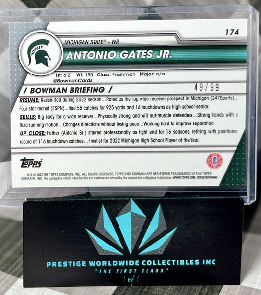 Antonio Gates Jr. 2023 Bowman Chrome U Green Rookie /99 #174 MSU Spartans