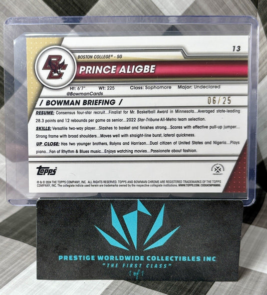 Prince Aligbe 2023-24 Bowman U Chrome Orange Sapphire Refractor /25 #13 BC RC