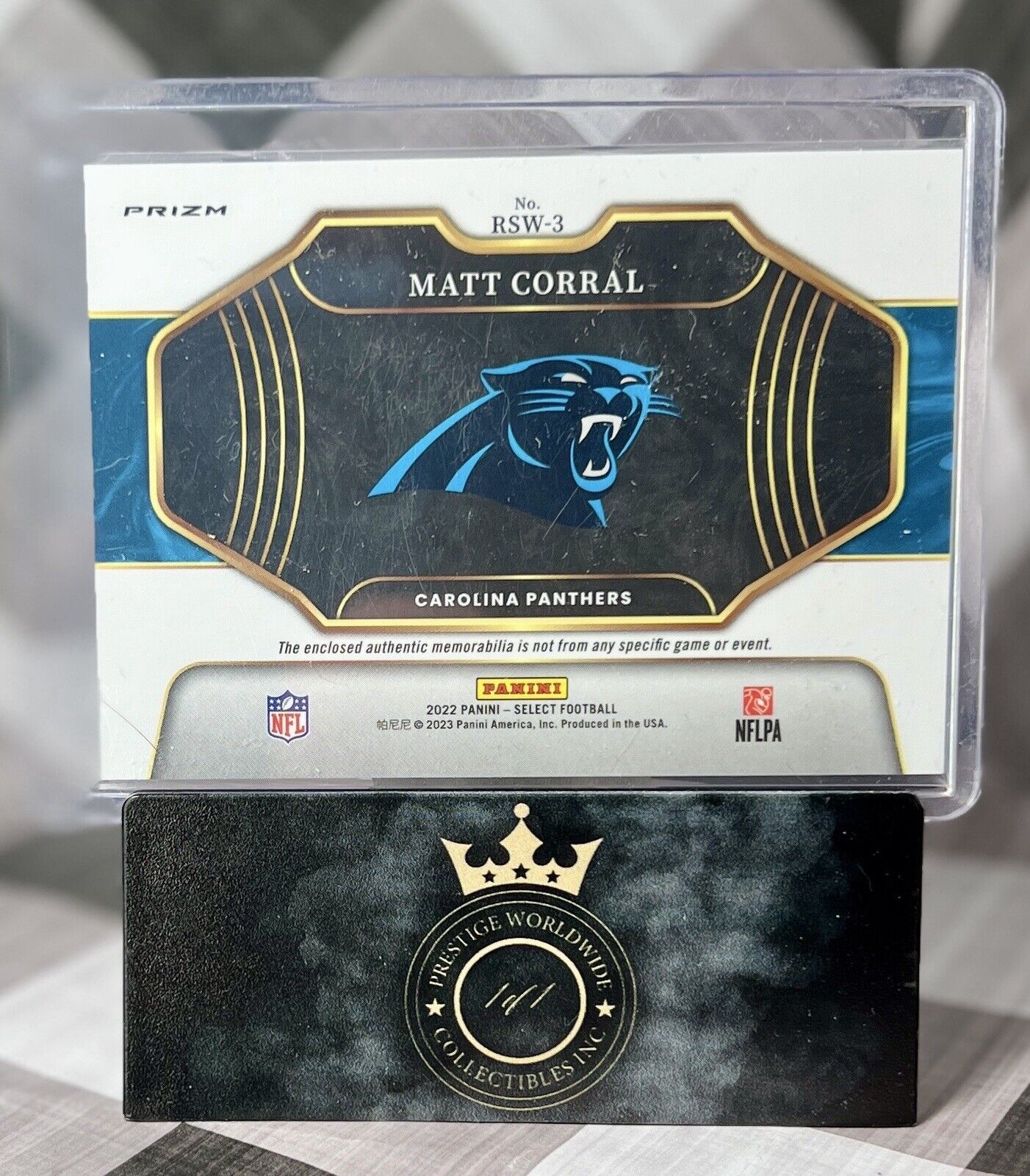 Matt Corral 2022 Panini Select Rookie Red Prizm Swatches Patch #RSW3 Panthers RC