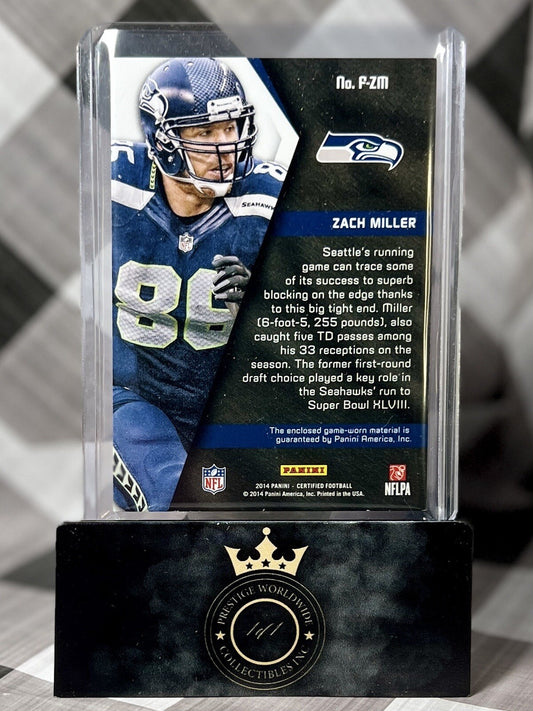 Zach Miller 2014 Cert. Fabric Of The Game Gold 3-Color Patch /49 #F-ZM Seahawks