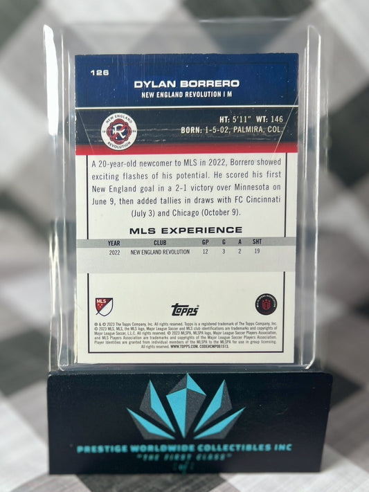 Dylan Borrero 2023 Topps MLS Green Foil Rookie /75 #126 New England Revolution