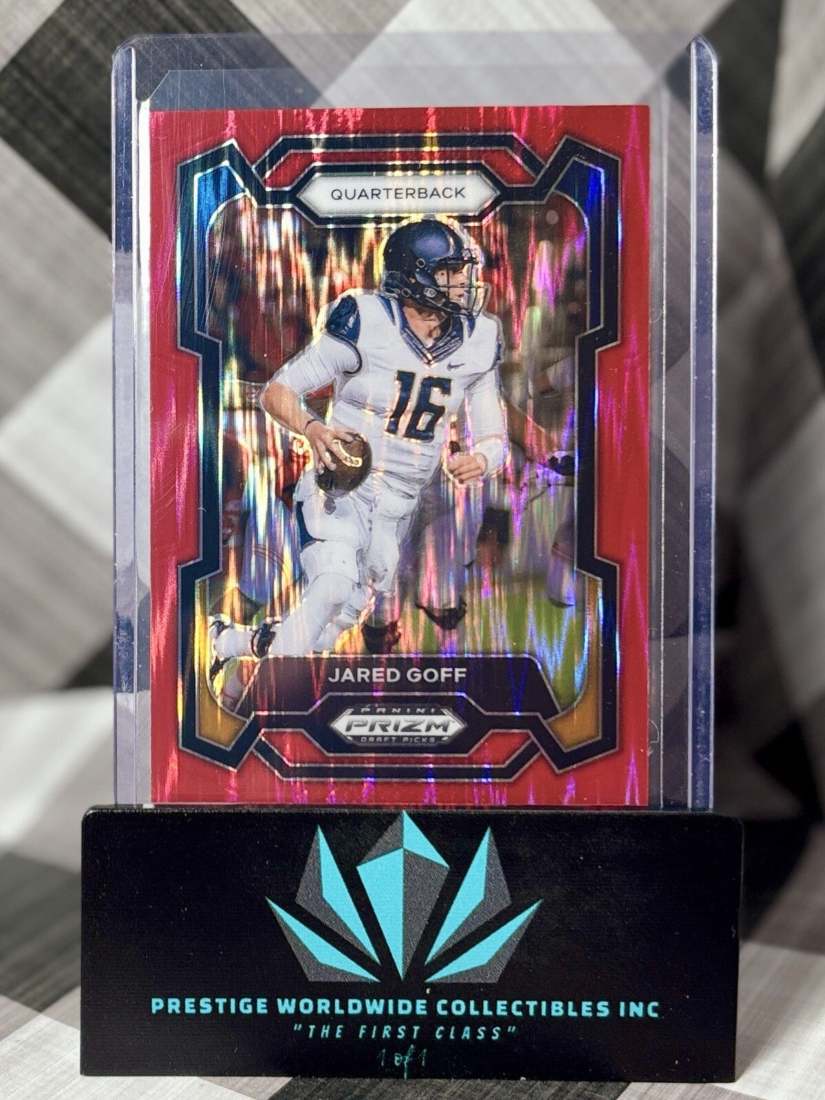Jared Goff 2024 Panini Prizm Draft Picks Red Flash Prizm /49 #71 Detroit Lions