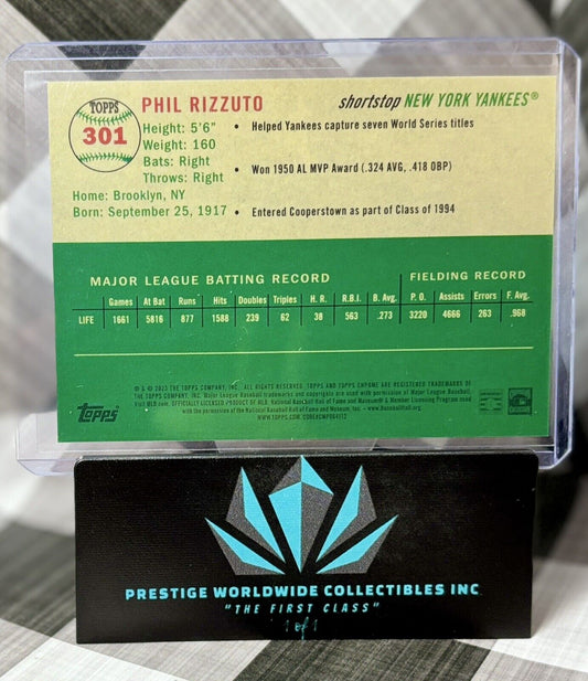 Phil Rizzuto 2023 Topps Chrome Platinum Green Toile Refractor /99 #301 Yankees