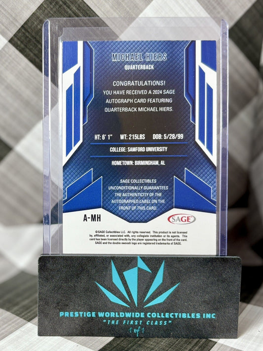 Michael Hiers 2024 Sage Red Parallel Auto #A-MH Samford Bulldogs SP
