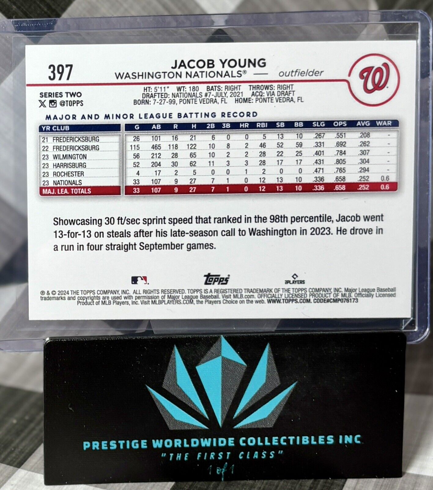 Jacob Young 2024 Topps Series 2 Rainbow Foil Rookie #397 Nationals RC