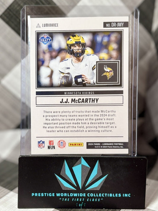 JJ McCarthy 2024 Panini Luminance Dynamic Rookies #DR-JMY Minnesota Vikings RC