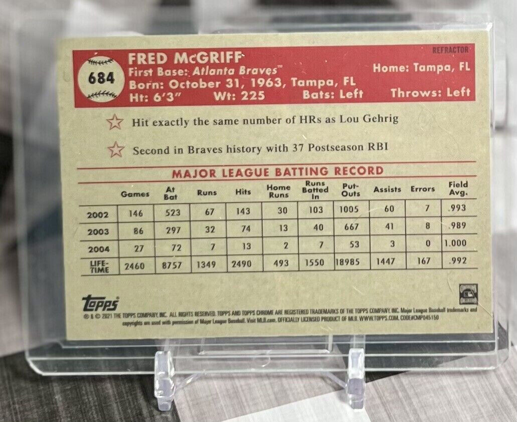 Fred McGriff 2021 Topps Chrome Platinum Anniversary Refractor #684 ATL Braves