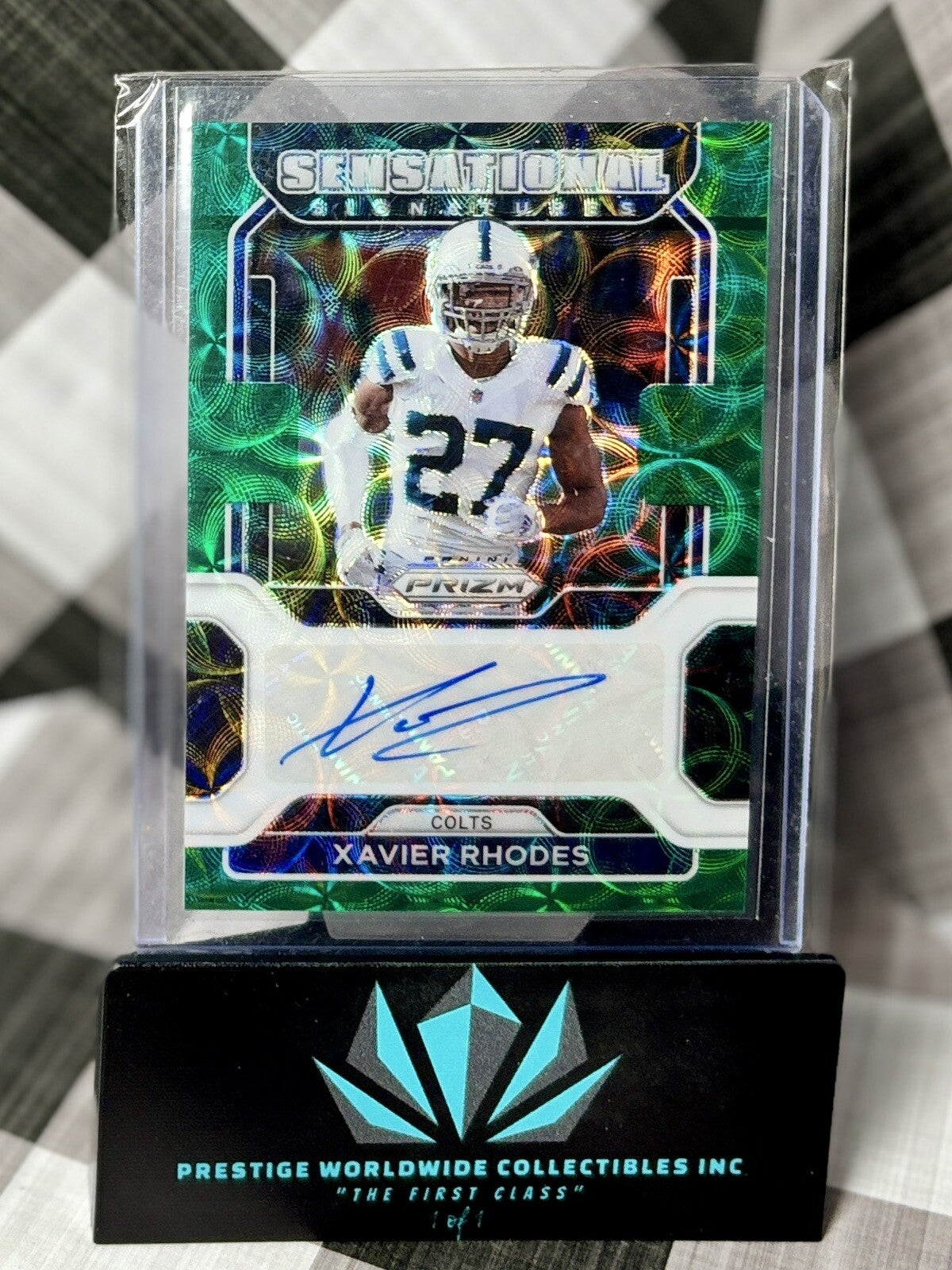 Xavier Rhodes 2021 Prizm Sensational Signature Green Scope Auto /49 #SS-XR Colts