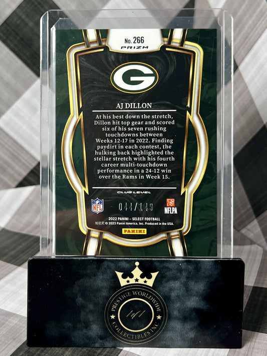 AJ Dillon 2022 Panini Select Club Level Tri Color Prizm /149 #266 GB Packers