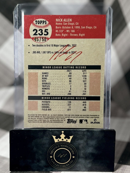 Nick Allen 2022 Topps Chrome Platinum Anniversary Rookie Toile Gold /50 #235 OAK
