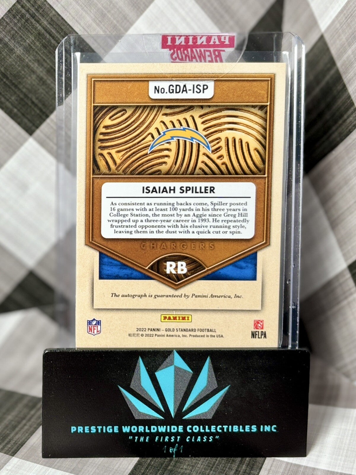 Isaiah Spiller 2022 Panini GS Golden Debuts Rookie Auto /99 #GDA-ISP Chargers RC