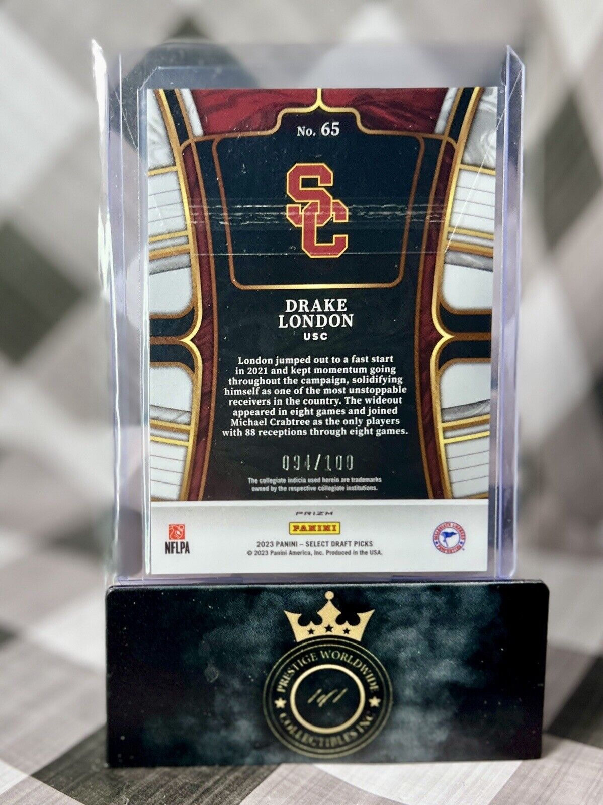 Drake London 2023 Select Draft Picks Tri Color Checkerboard /100 #65 USC Falcons