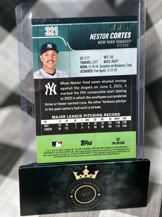 Nestor Cortes 2022 Topps Stadium Club Chrome Blue Refractor /199 #321