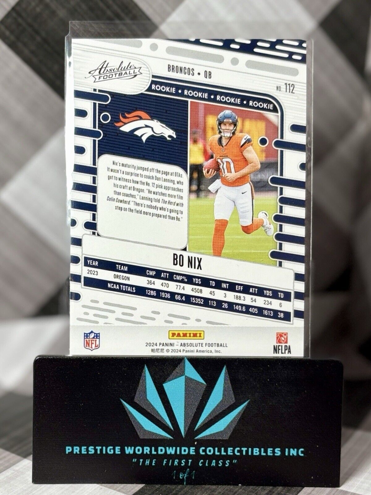 Bo Nix 2024 Panini Absolute Blue Foil Rookie #112 Denver Broncos RC