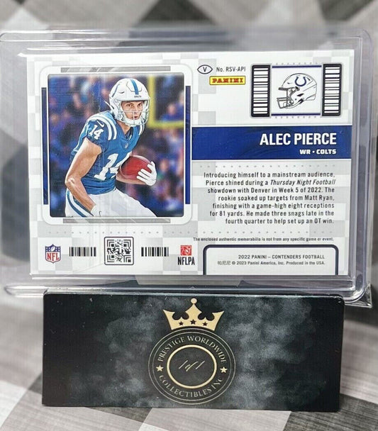 Alec Pierce 2022 Contenders Emerald Season Ticket Rookie Patch #RSV- API Colts