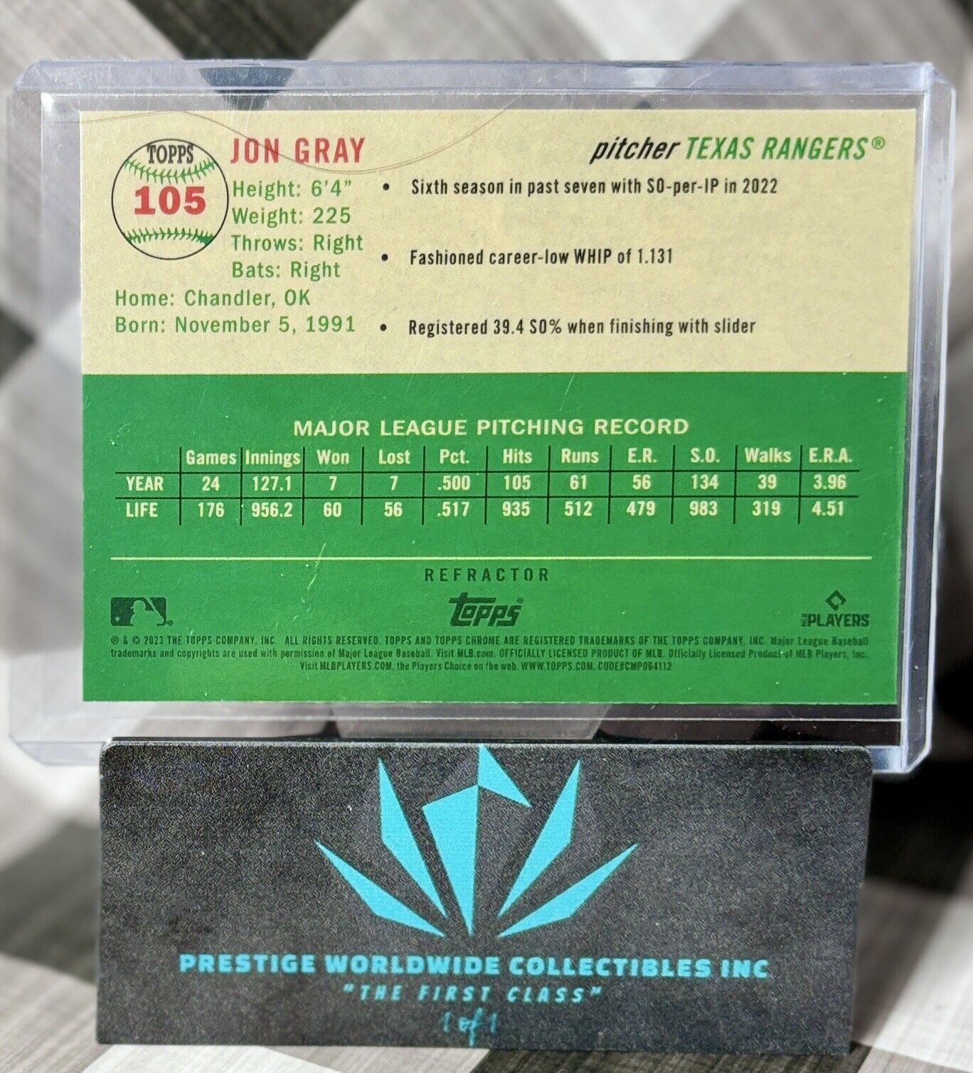 Jon Gray 2023 Topps Chrome Platinum Refractor #105 Texas Rangers SP