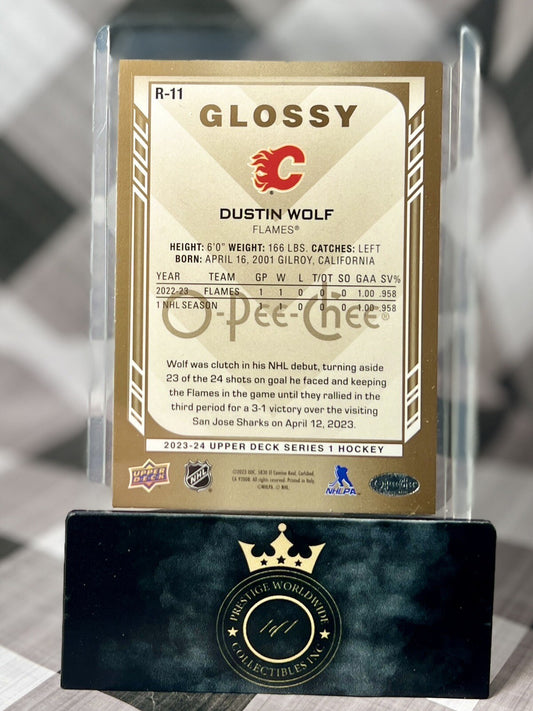 Dustin Wolf 2023-24 Upper Deck Series One O-Pee-Chee Glossy Rookie #R-11 Calgary