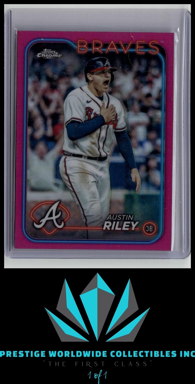 Austin Riley 2024 Topps Chrome Pink Refractor #84 Atlanta Braves