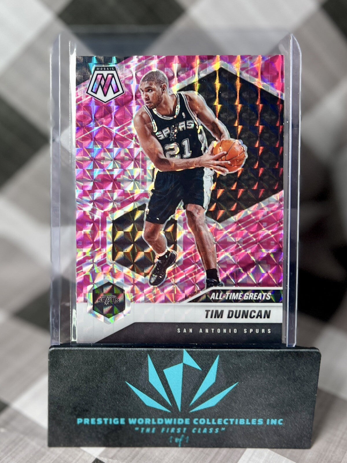 Tim Duncan 2020-21 Mosaic All Time Greats Camo Pink Mosaic Prizm #289 SA Spurs
