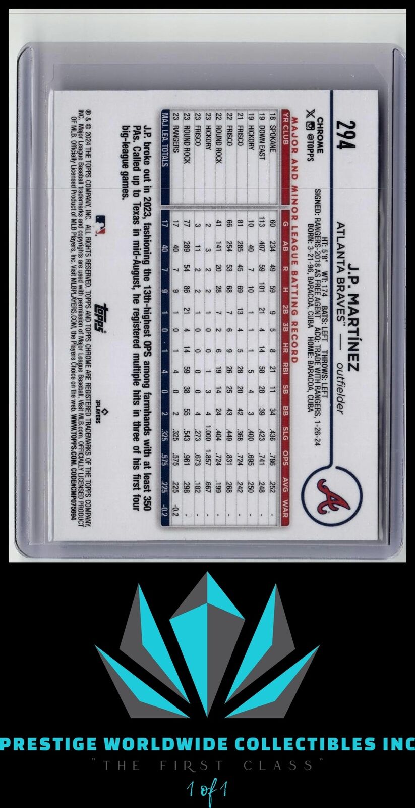 J.P. MartÃnez 2024 Topps Chrome Rookie #294 Atlanta Braves Rookie