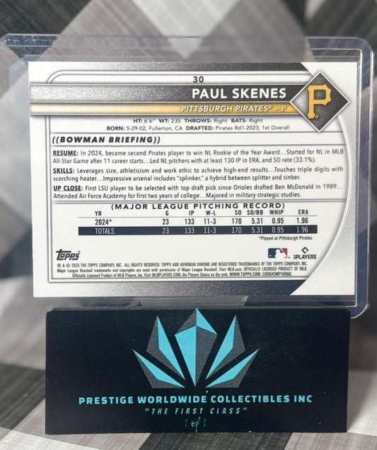 Paul Skenes 2025 Bowman Chrome Mojo Refractor #30 Pittsburgh Pirates