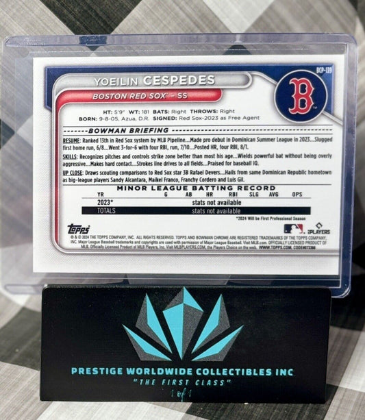Yoelin Cespedes 2024 Bowman Chrome 1st Mojo Refractor #BCP-139 Boston Red Sox