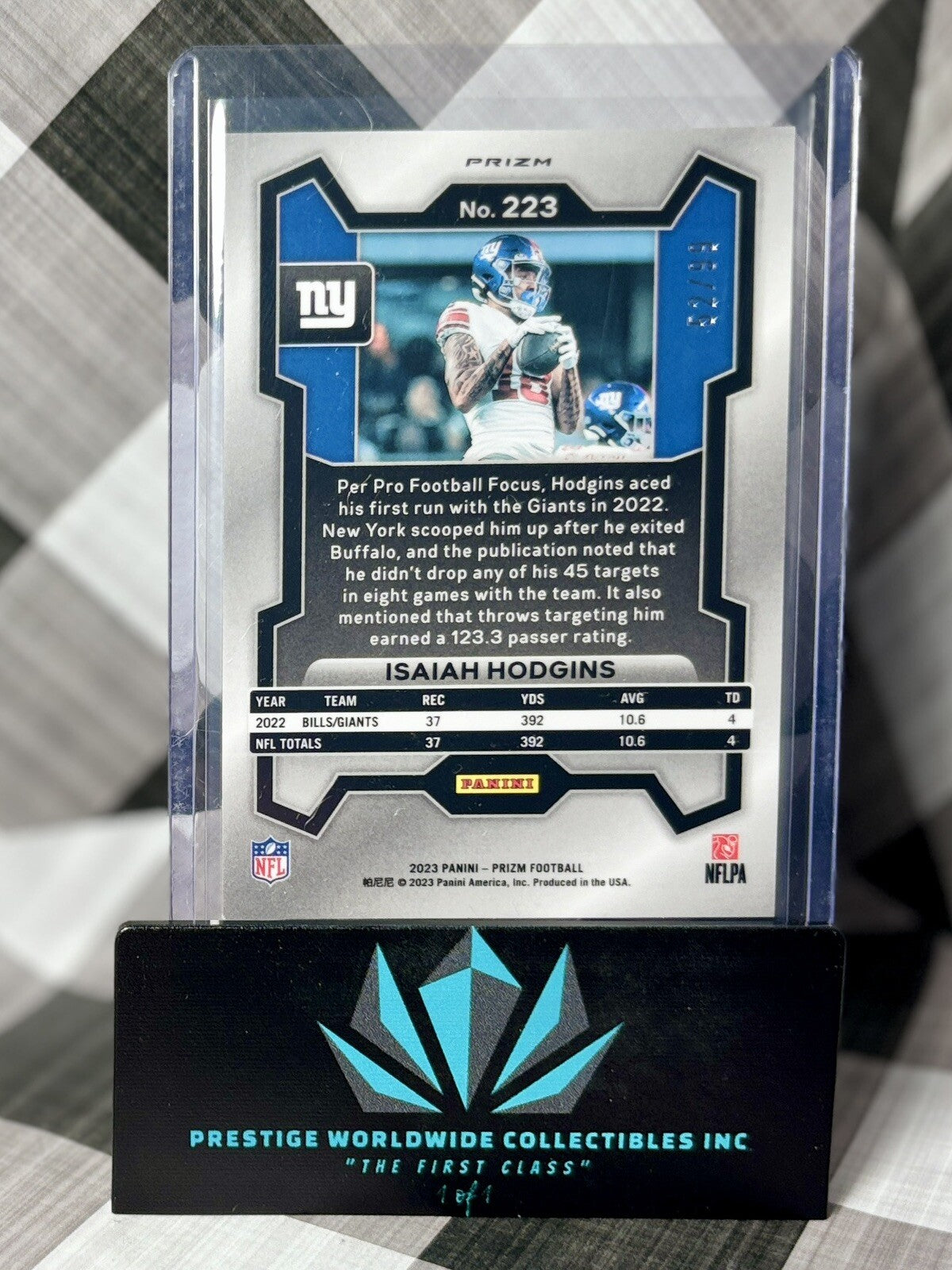 Isaiah Hodgins 2023 Panini Prizm Blue Ice /99 #223 New York Giants