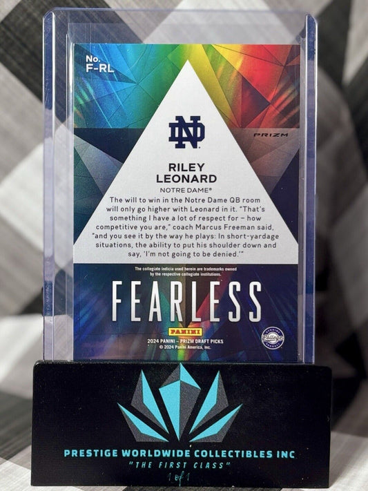 Riley Leonard 2024 Prizm Draft Picks Fearless Red Ice Prospect #F-RL Notre Dame