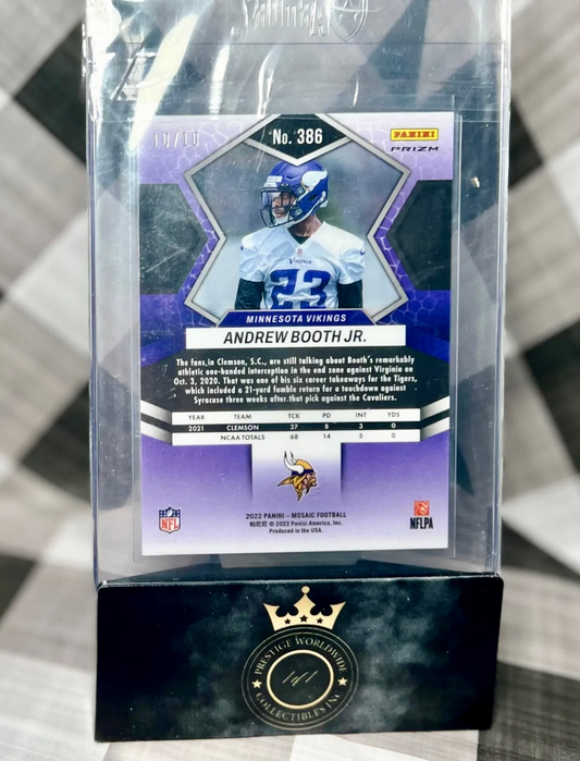 Andrew Booth Jr 2022 Mosaic Gold Prizm Rookie Last Print 10/10 #386 - Vikings RC