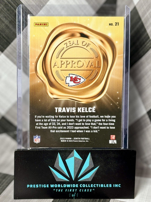 Travis Kelce 2023 Panini Zenith Blue Zeal Of Approval #21 Kansas City Chiefs