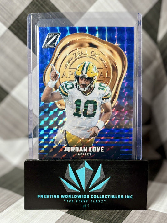 Jordan Love 2023 Panini Zenith Zeal Of Approval Blue Parallel #9 GB Packers