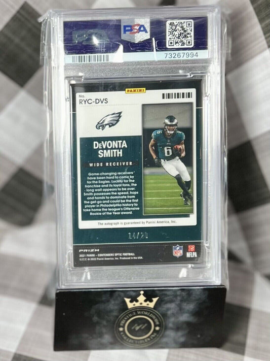 Devonta Smith 2021 Contenders Optic Rookie Of The Year Orange Auto /20 PSA 8 RC