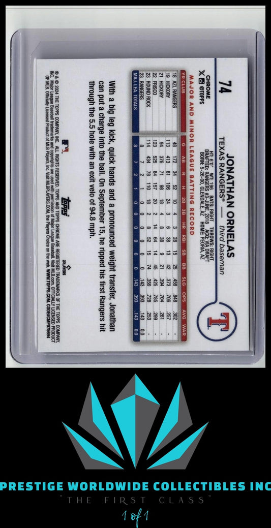 Jonathan Ornelas 2024 Topps Chrome Prism Refractor Rookie #74 Texas Rangers RC