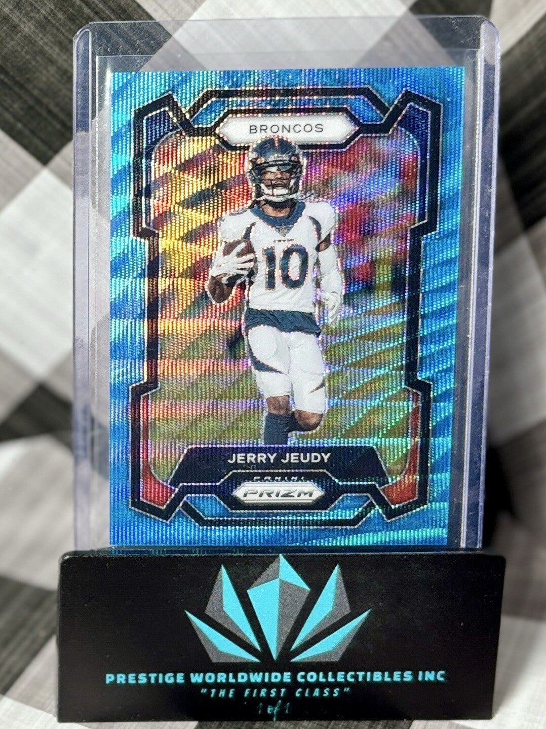 Jerry Jeudy 2023 Panini Prizm Blue Wave Prizm /199 #87 Denver Broncos