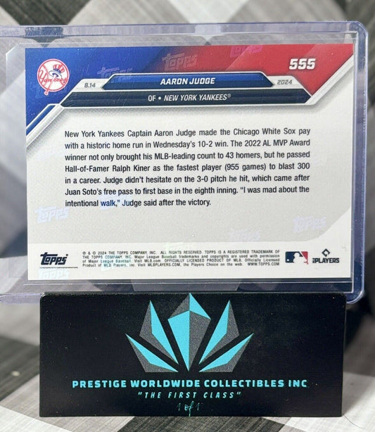 Aaron Judge 2024 Topps Now Fastest to 300 HR's MLB History! #555 NY Yankees