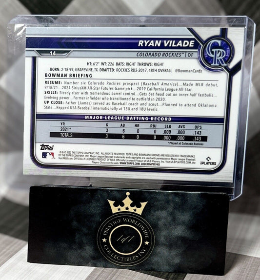 Ryan Vilade 2022 Bowman Chrome Sapphire Prospect #14 Colorado Rockies RC