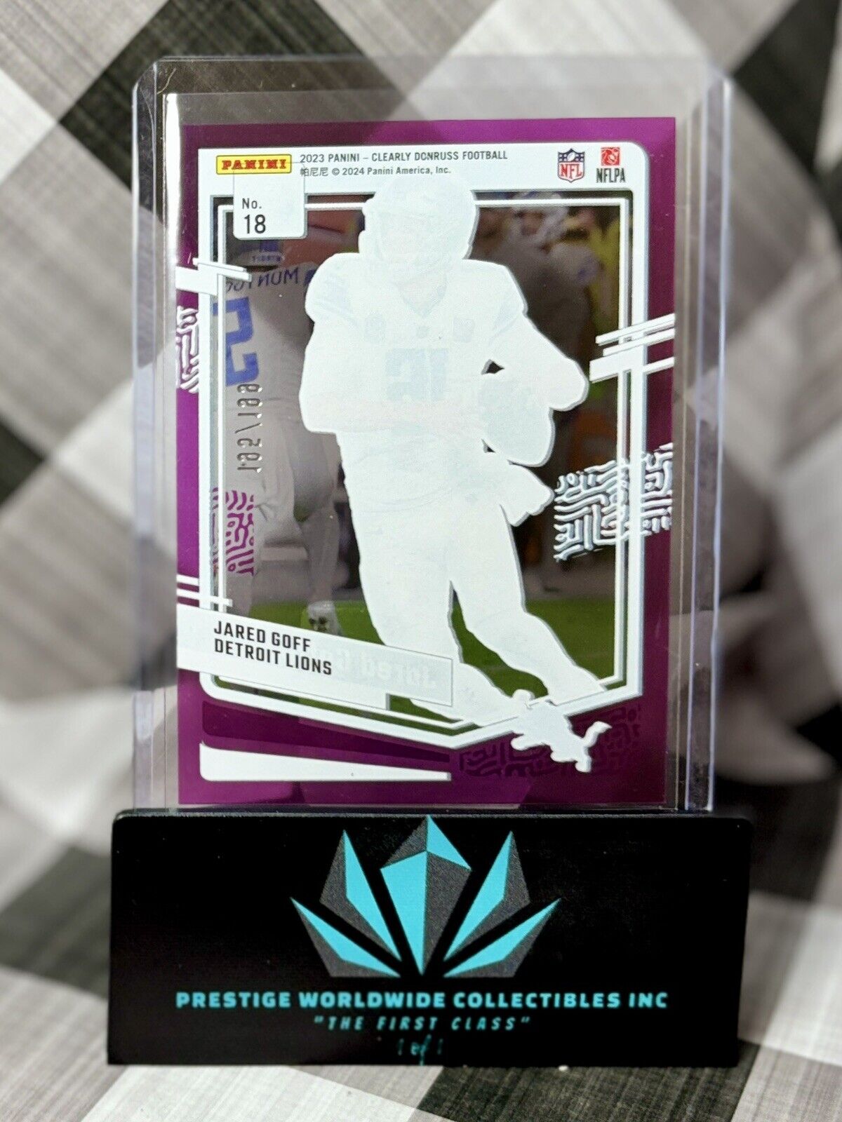 Jared Goff 2023 Panini Clearly Donruss Purple /199 #18 Detroit Lions
