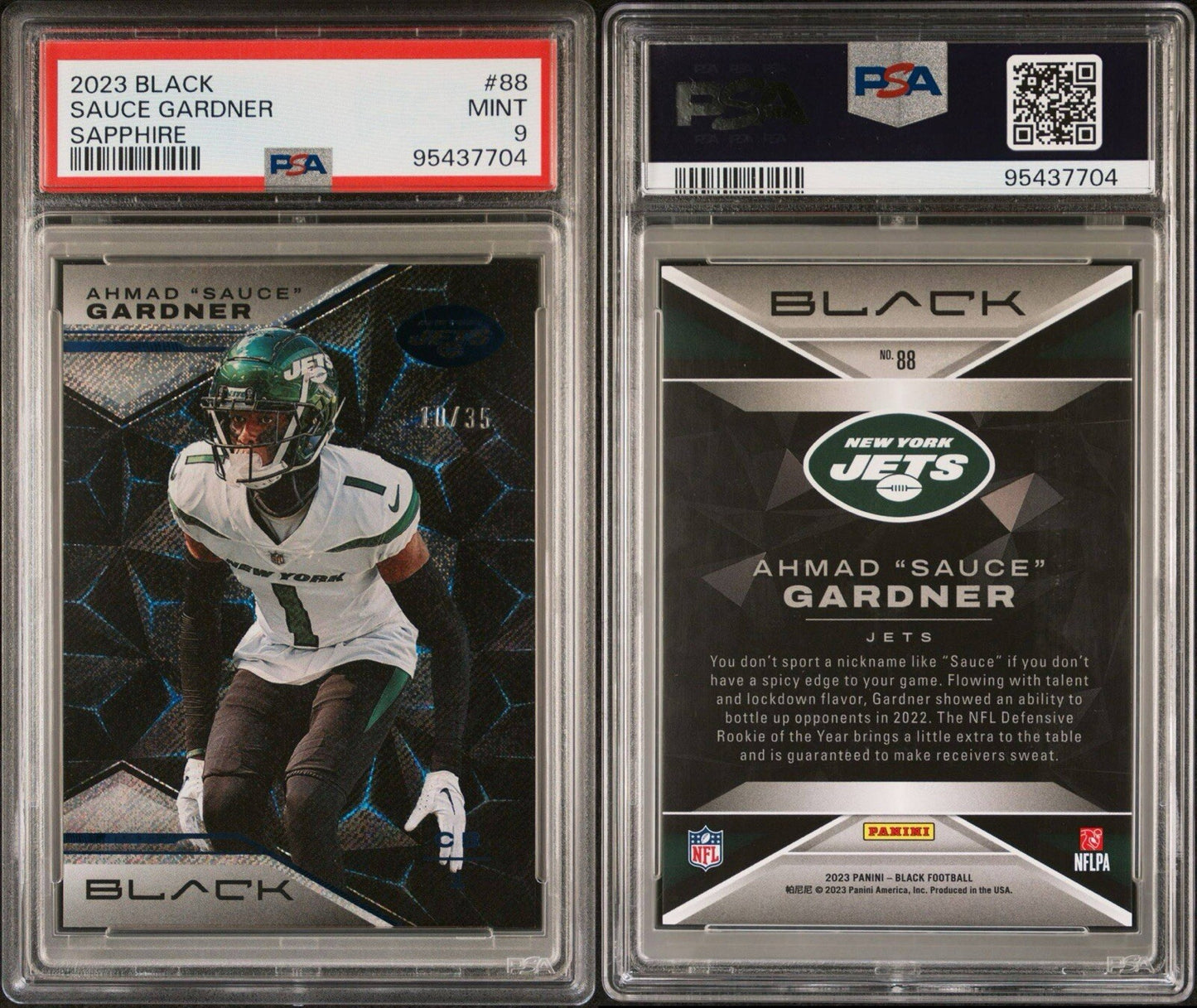 Ahmad "Sauce" Gardner 2023 Panini Black Sapphire /35 PSA 9 #88 New York Jets