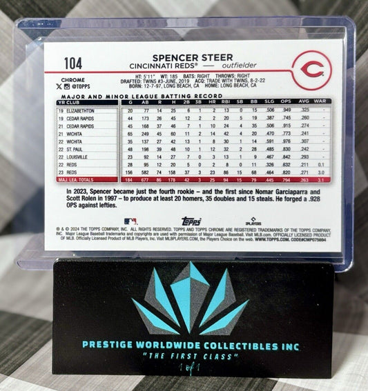 Spencer Steer 2024 Topps Chrome Rookie Gold Cup Pink Refractor #104 CIN Reds