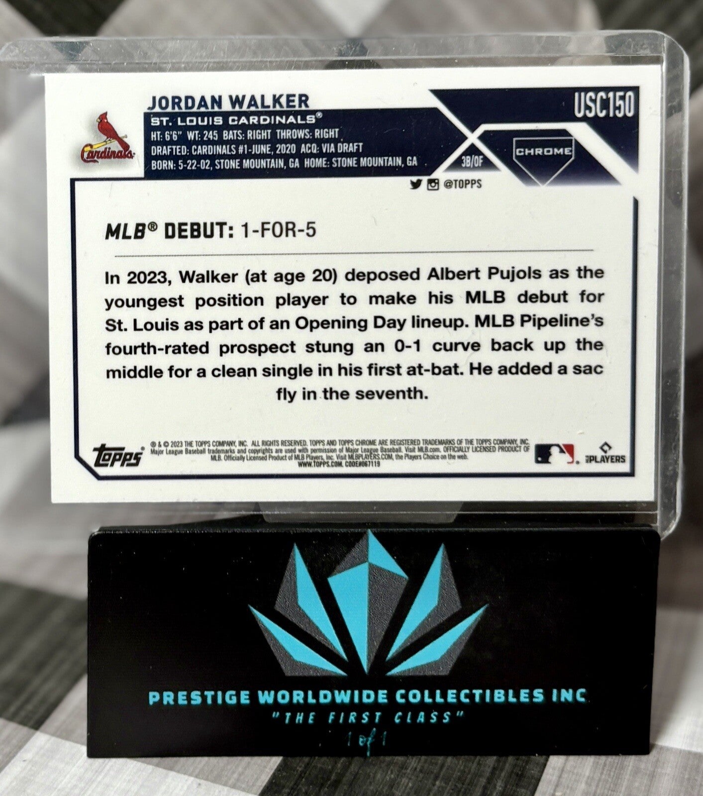 Jordan Walker 2023 Topps Chrome Update Rookie Debut Pink #USC150 Cardinals RC