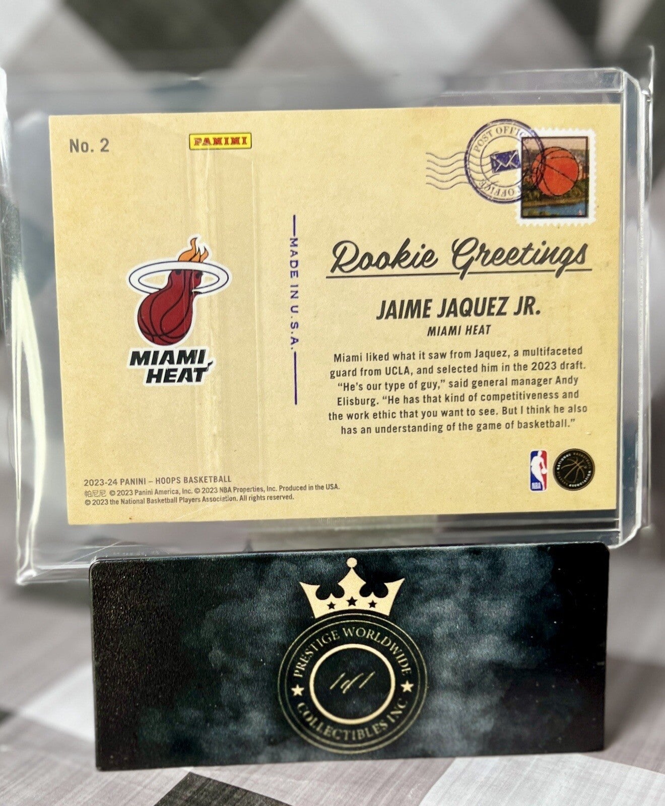 Jaime Jaquez Jr. 2023-24 NBA Hoops Winter Rookie Greetings #2 Miami Heat RC SP