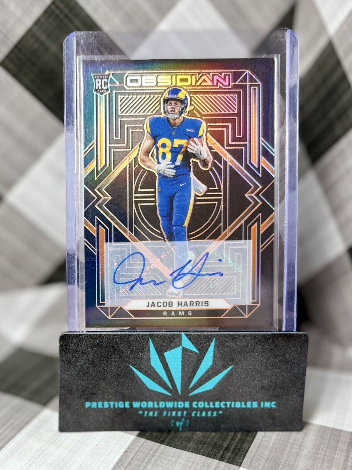 Jacob Harris 2021 Panini Obsidian Football Orange Etch Auto /75 #140 LA Rams RC