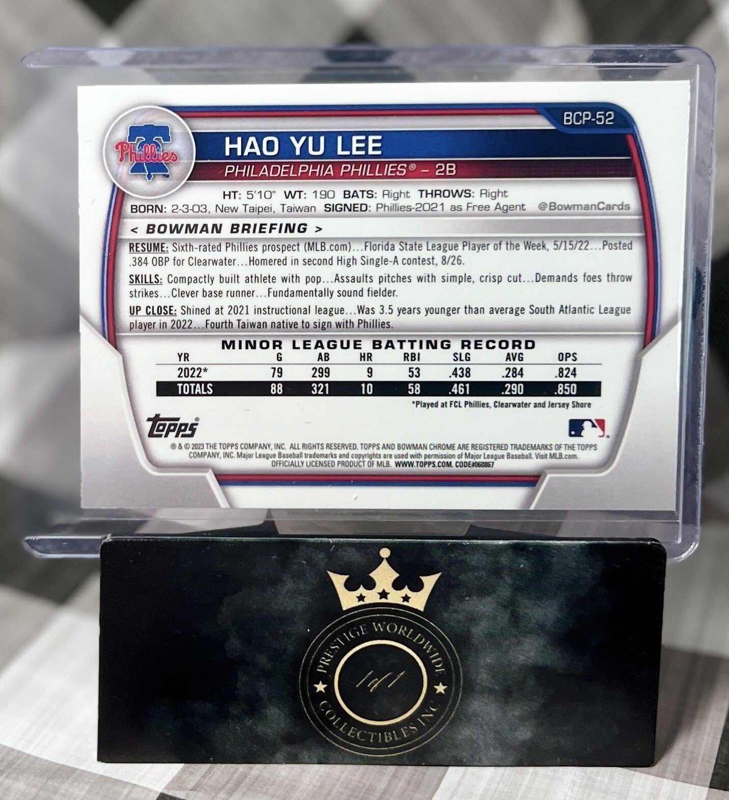 Hao Yu Lee 2023 Bowman Chrome 1st Mojo Refractor #BCP-52 Phillies Prospect RC
