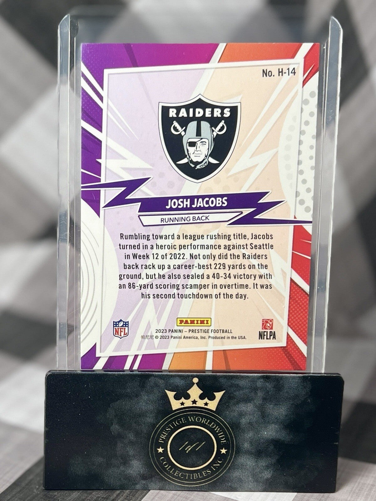 Josh Jacobs 2023 Panini Prestige Heroes Insert #H-14 Las Vegas Raiders SP